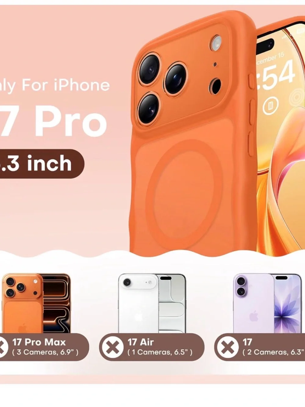 Magnetic iPhone 17 Pro matte Case - Orange Wavy Anti-Slip Translucent